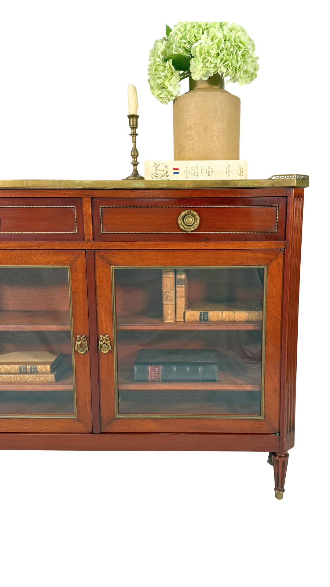 Louis XVI–Style Mahogany Console Cabinet with Marble Top