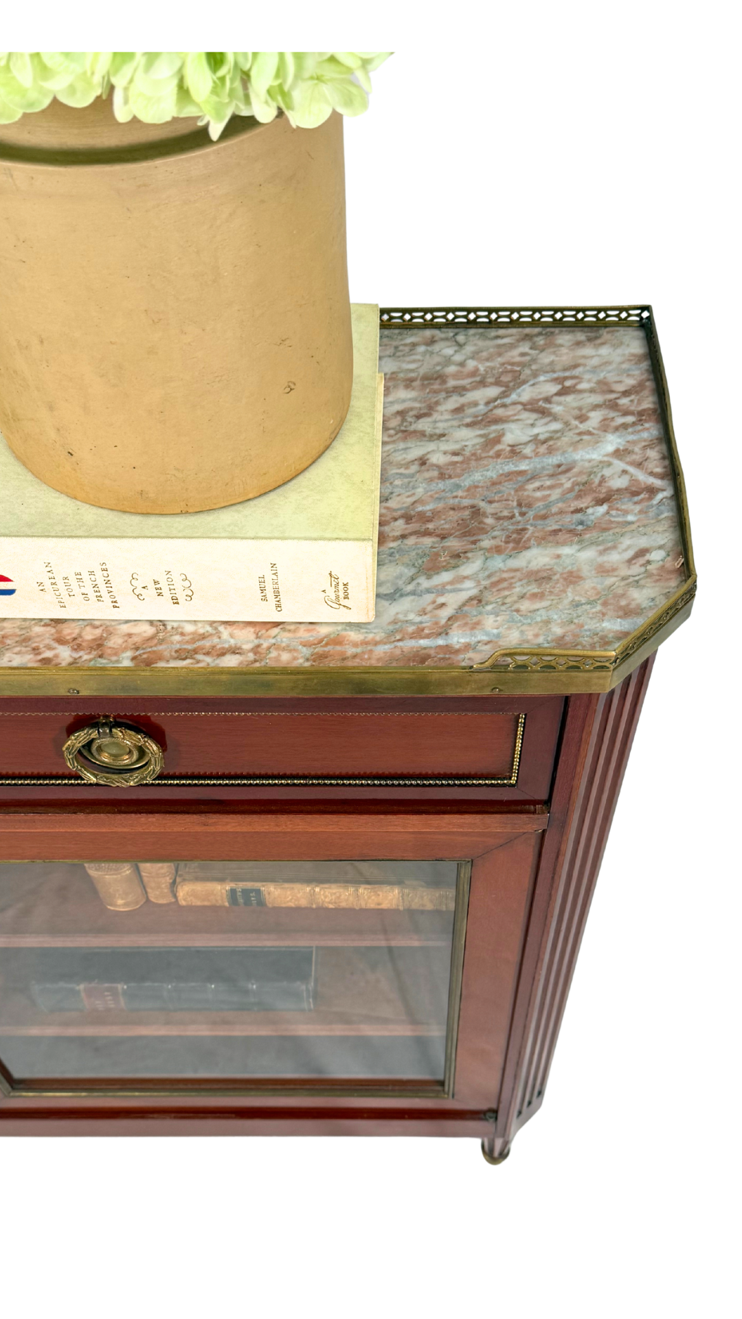 Louis XVI–Style Mahogany Console Cabinet with Marble Top