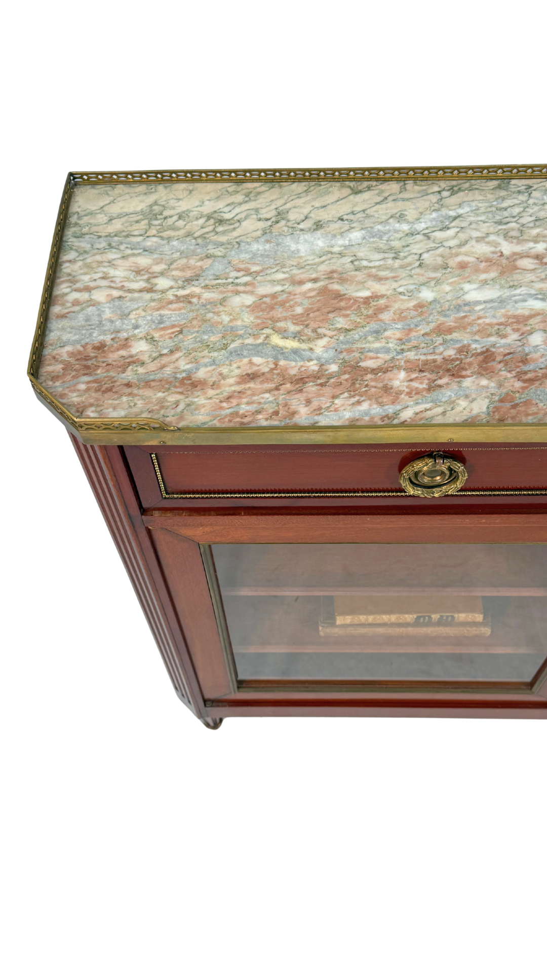 Louis XVI–Style Mahogany Console Cabinet with Marble Top
