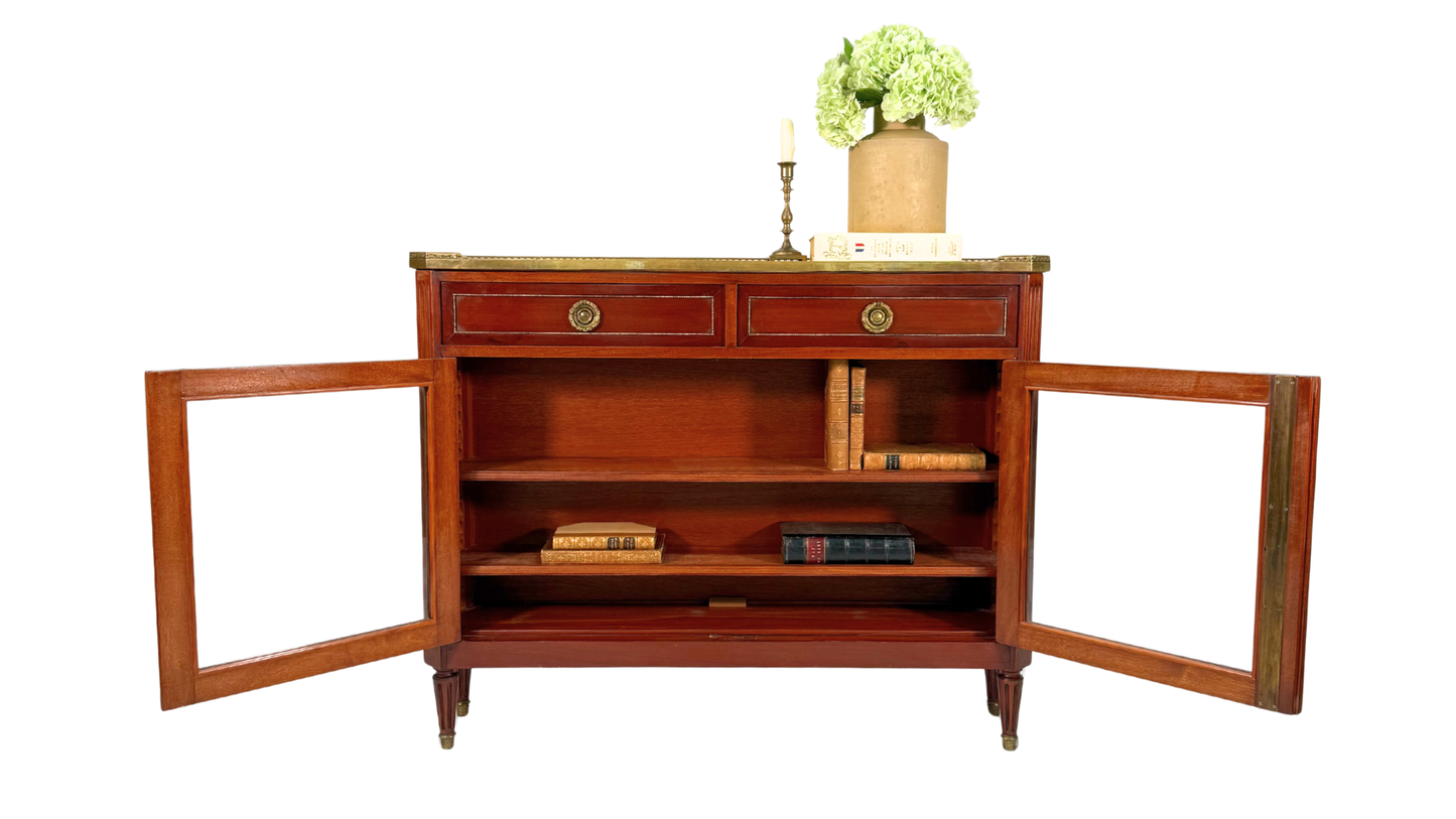 Louis XVI–Style Mahogany Console Cabinet with Marble Top