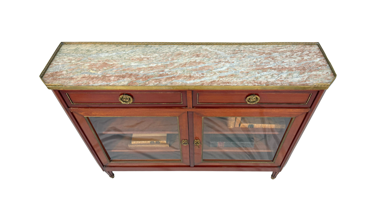 Louis XVI–Style Mahogany Console Cabinet with Marble Top