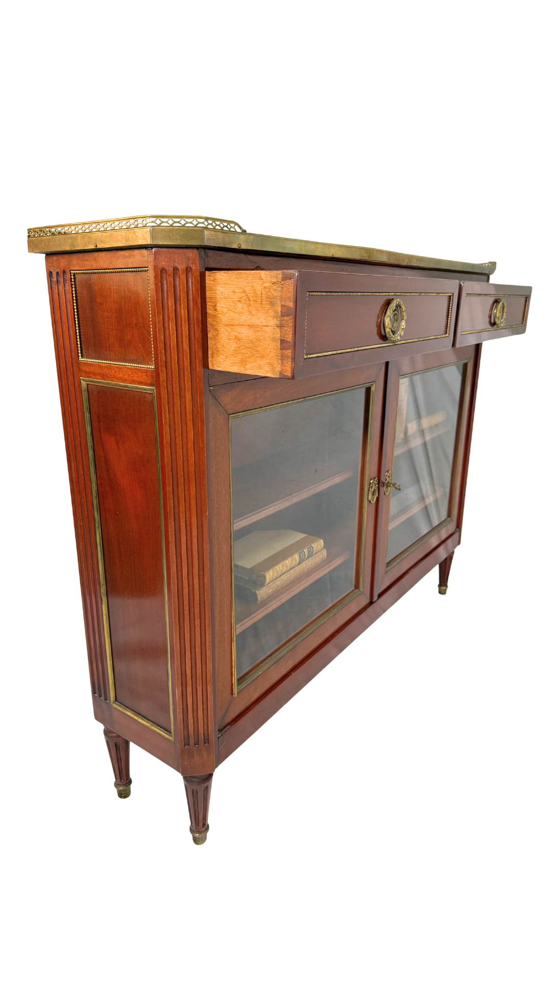 Louis XVI–Style Mahogany Console Cabinet with Marble Top