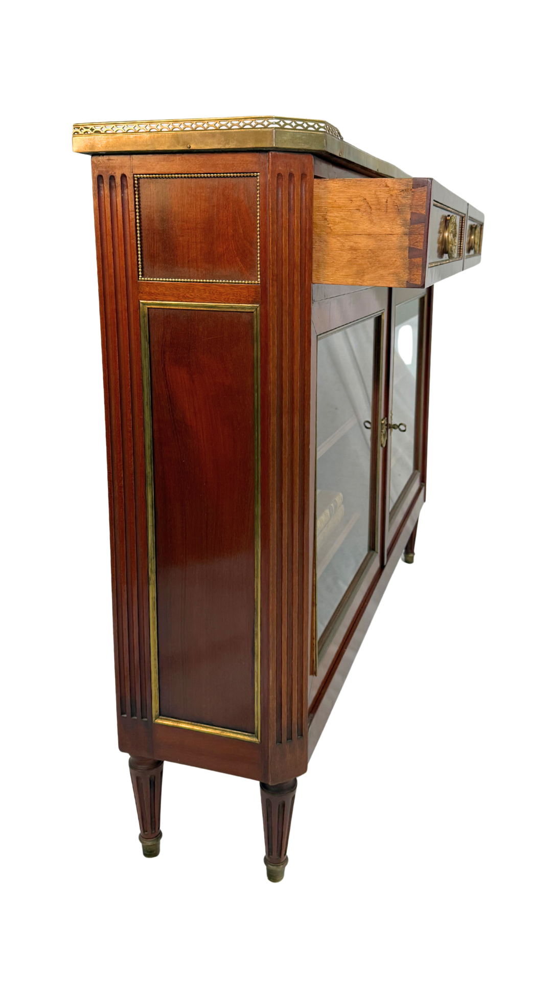 Louis XVI–Style Mahogany Console Cabinet with Marble Top