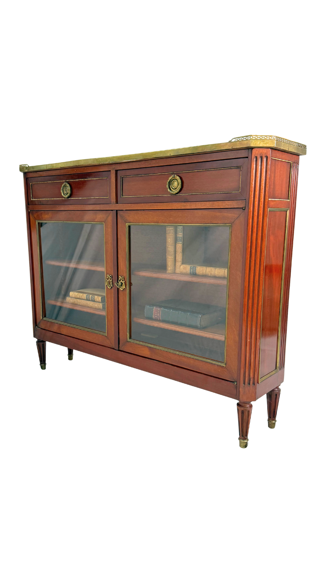 Louis XVI–Style Mahogany Console Cabinet with Marble Top