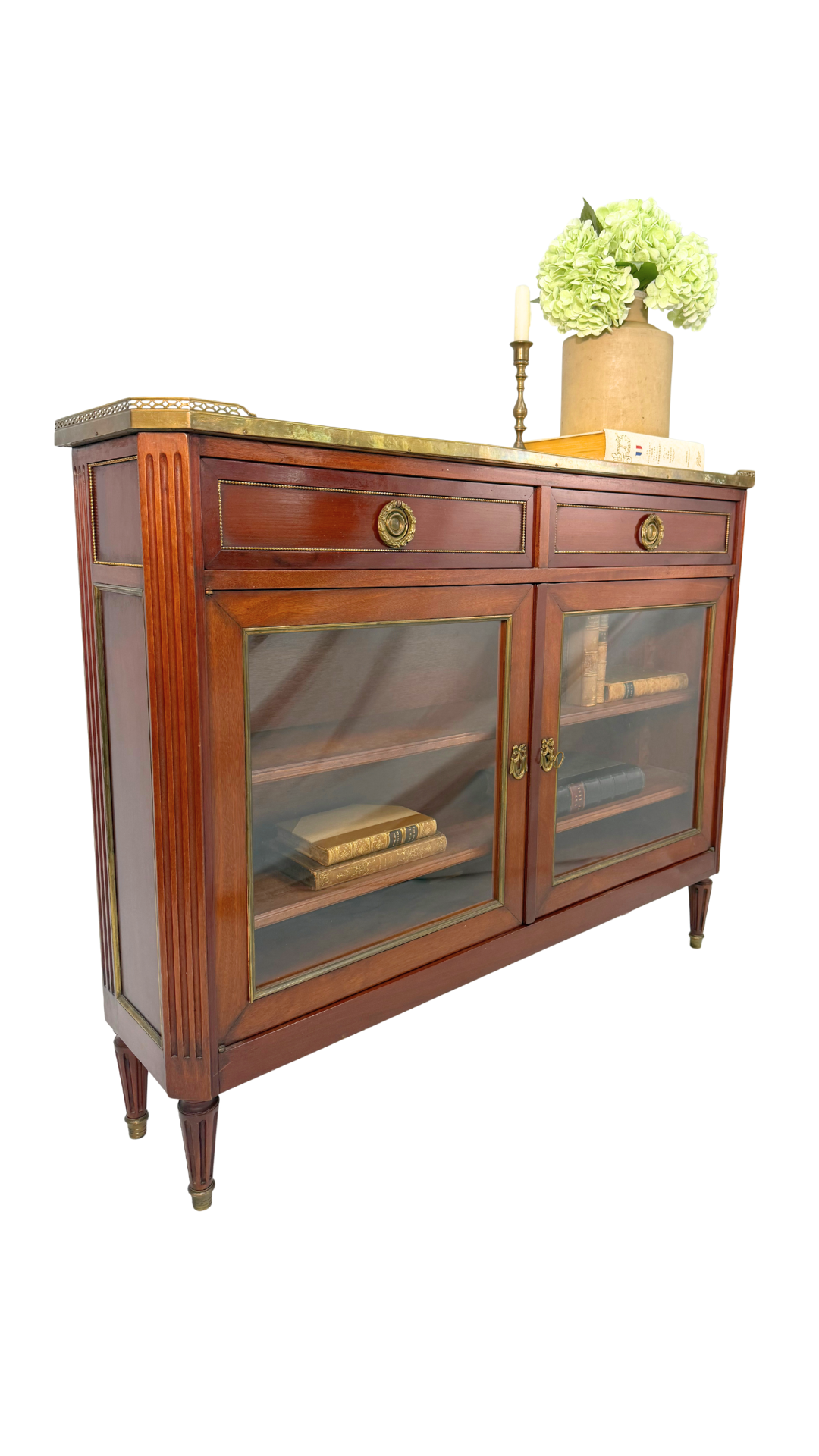 Louis XVI–Style Mahogany Console Cabinet with Marble Top