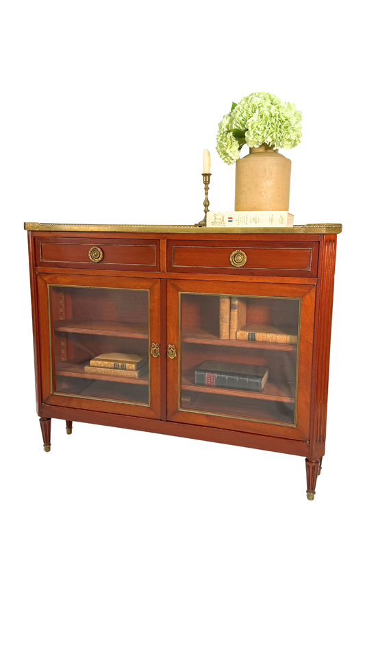 Louis XVI–Style Mahogany Console Cabinet with Marble Top