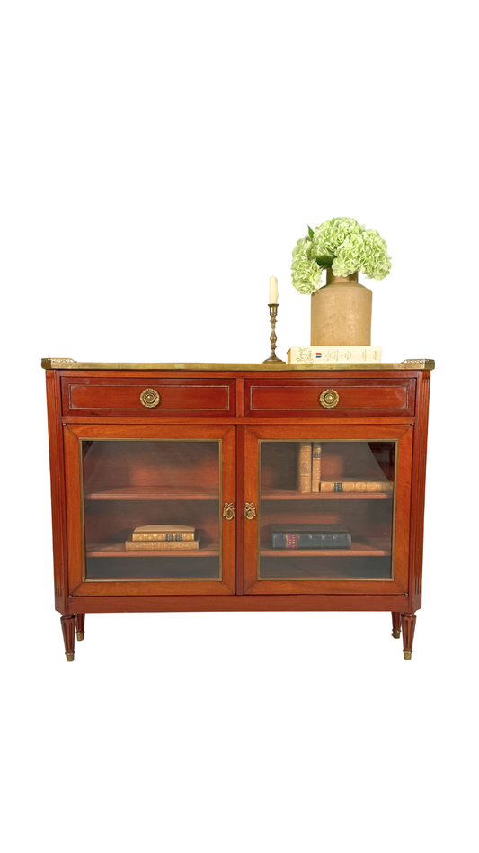 Louis XVI–Style Mahogany Console Cabinet with Marble Top
