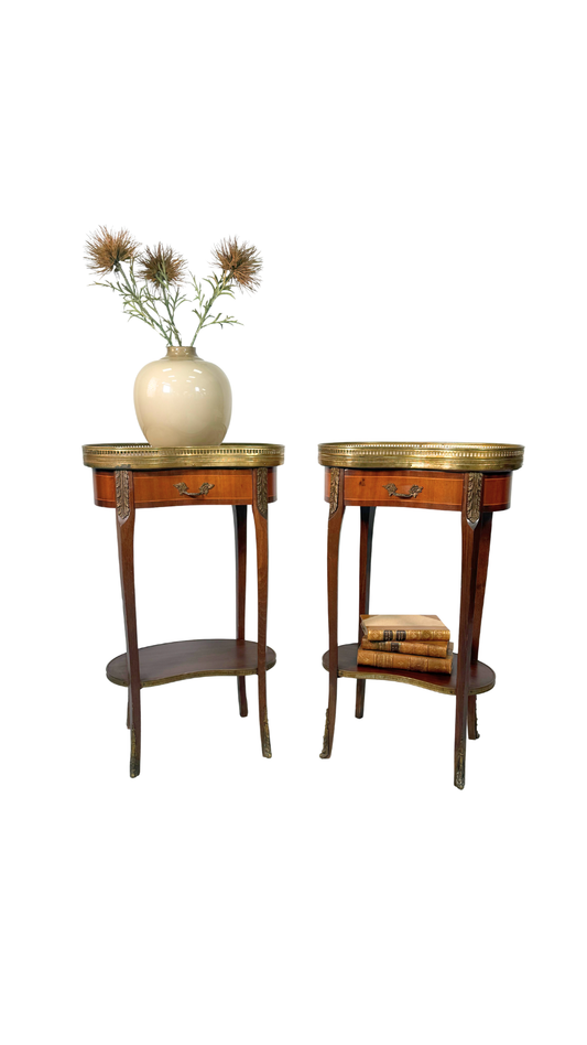 Pair of French Kidney-Shaped Marble Top Tables
