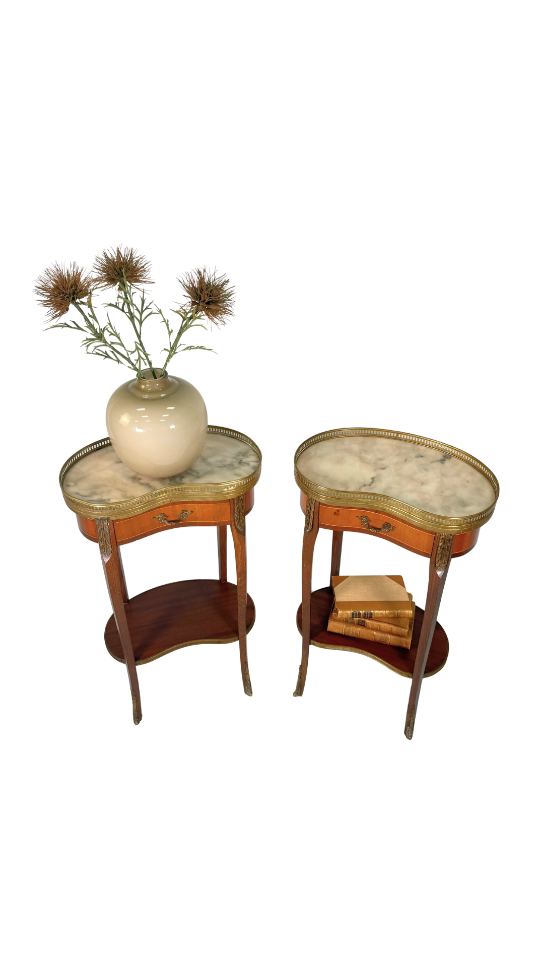Pair of French Kidney-Shaped Marble Top Tables