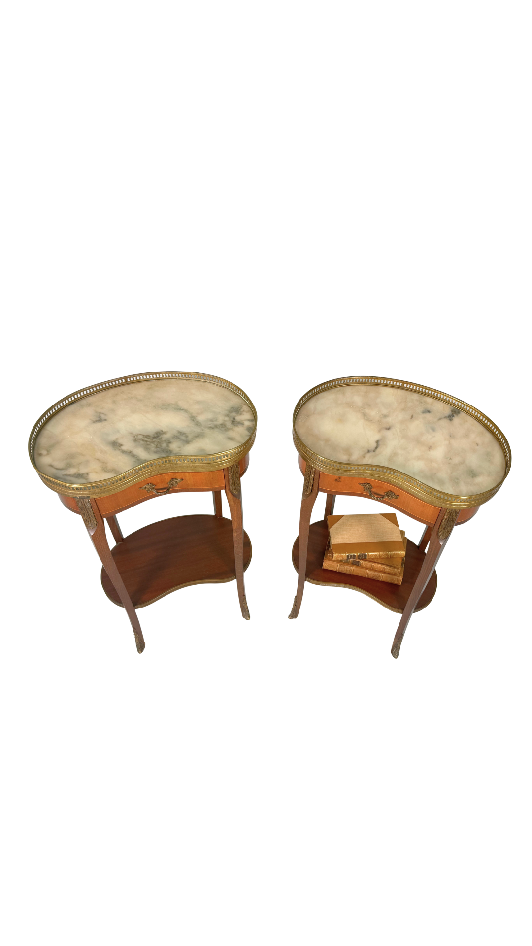 Pair of French Kidney-Shaped Marble Top Tables