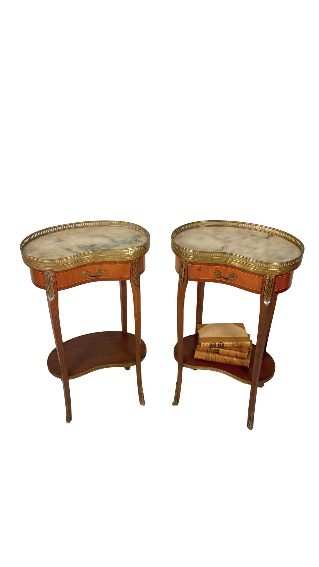 Pair of French Kidney-Shaped Marble Top Tables