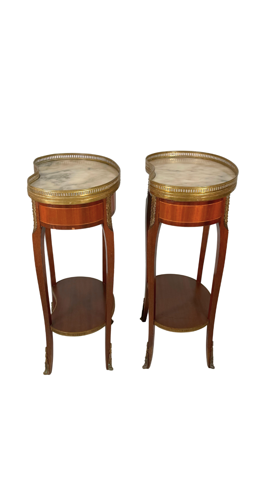 Pair of French Kidney-Shaped Marble Top Tables