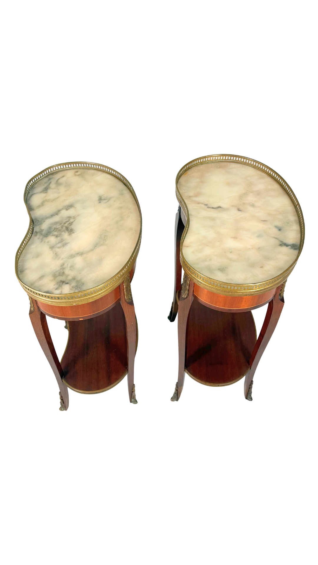 Pair of French Kidney-Shaped Marble Top Tables