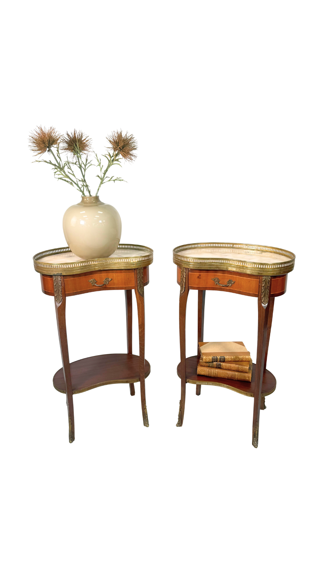 Pair of French Kidney-Shaped Marble Top Tables