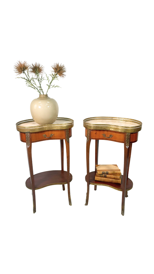 Pair of French Kidney-Shaped Marble Top Tables