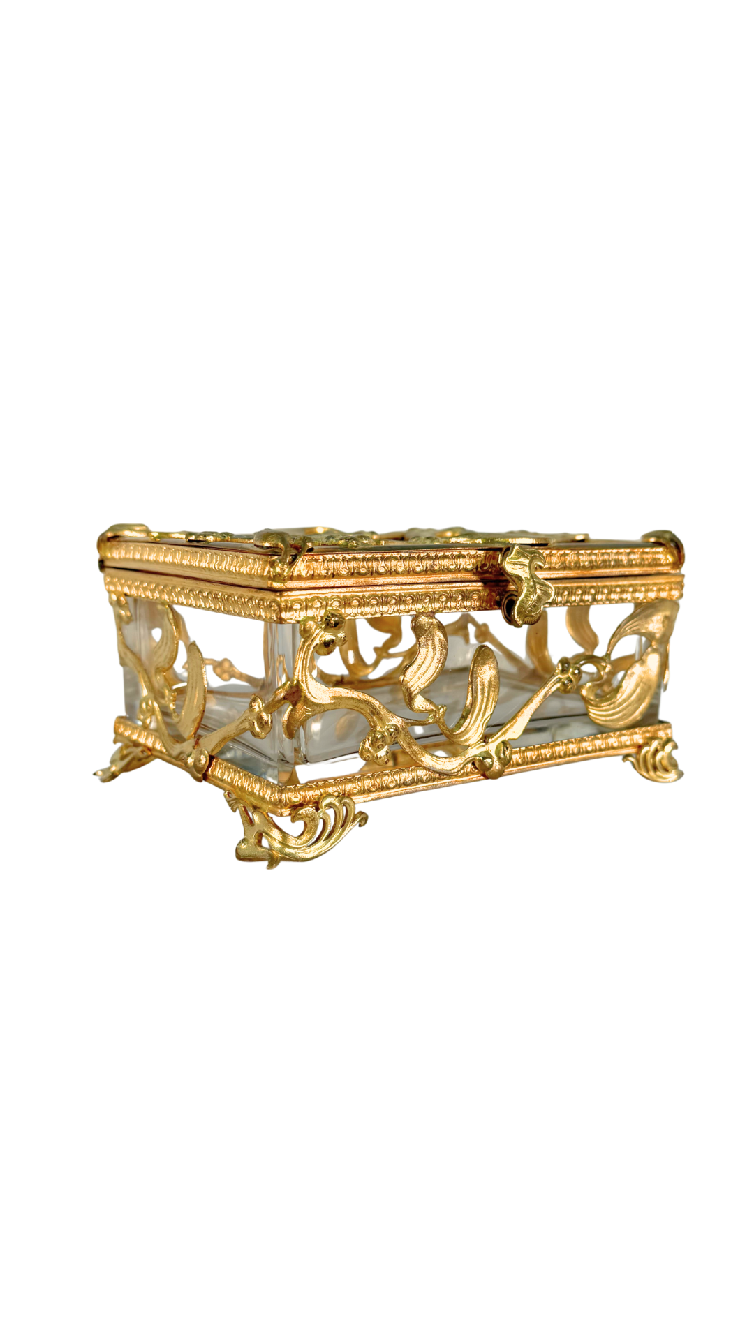 Antique French Ormolu and Glass Jewelry Casket