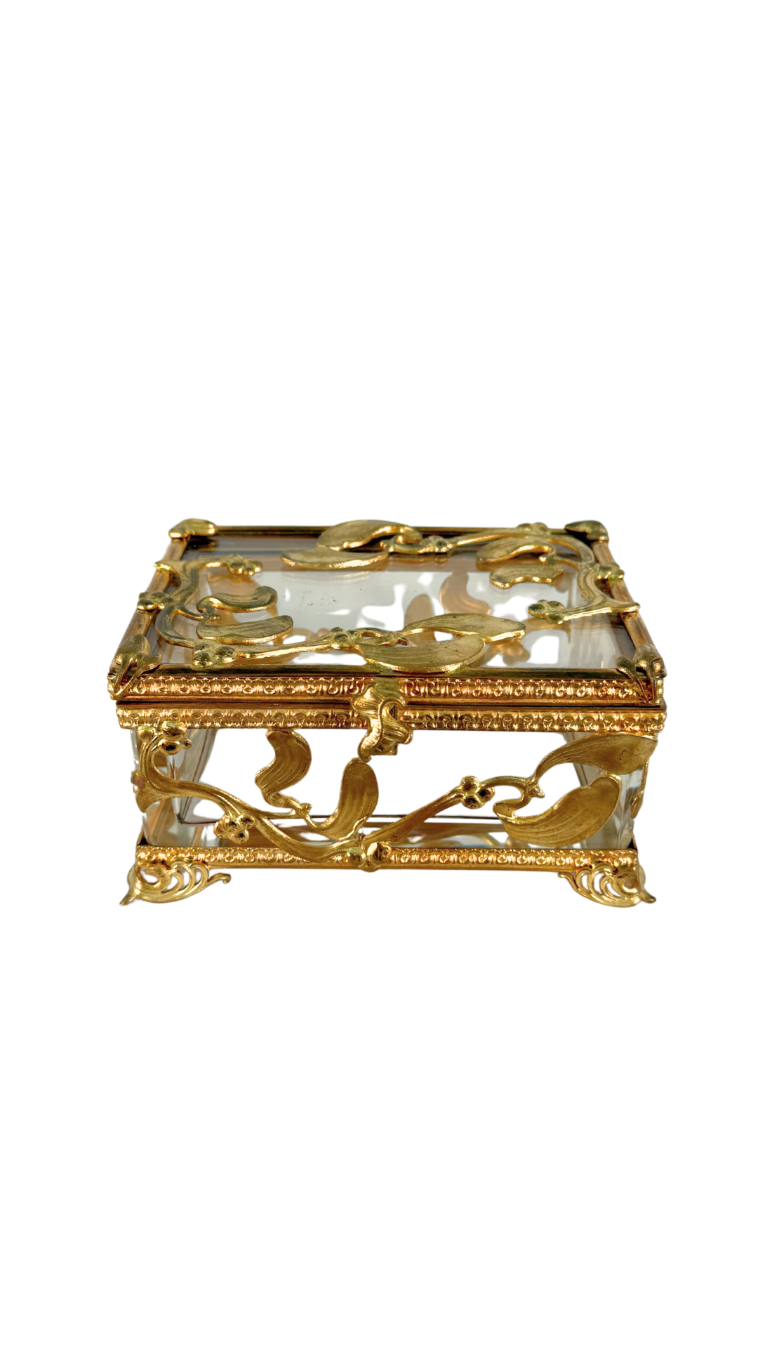 Antique French Ormolu and Glass Jewelry Casket
