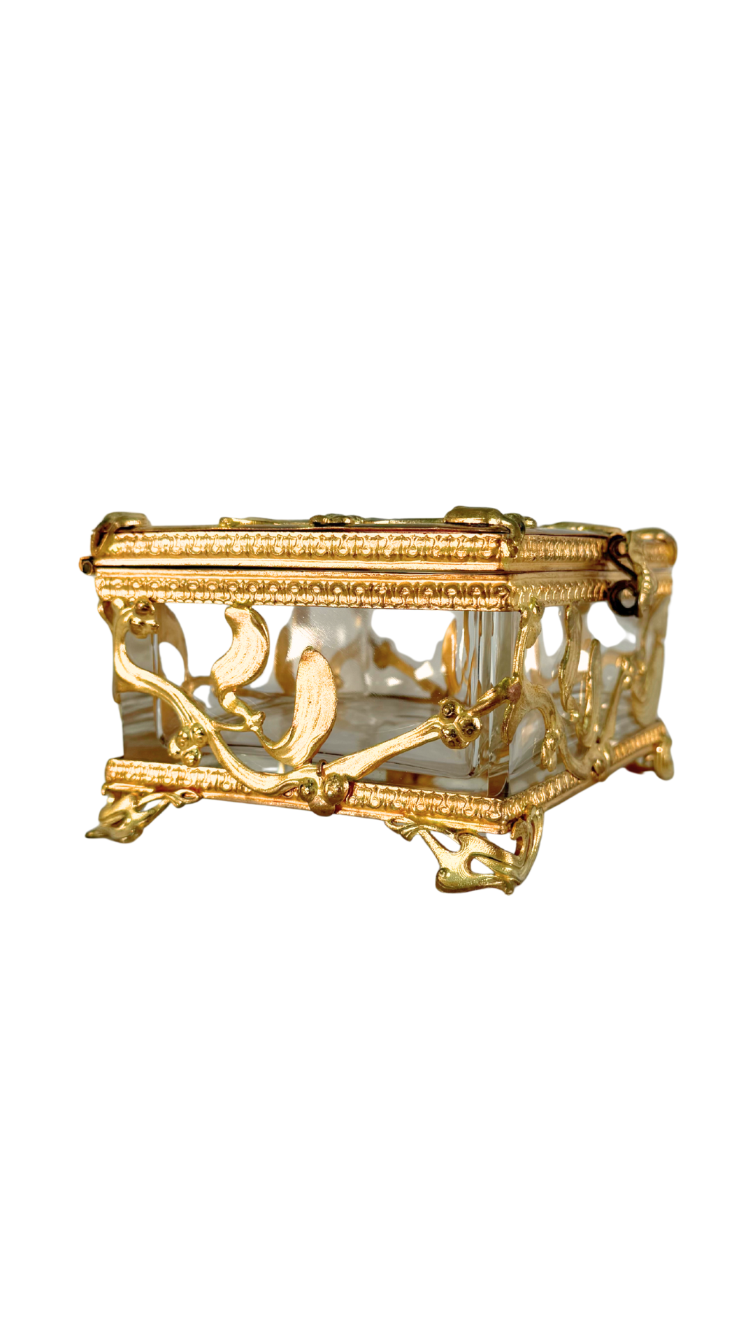 Antique French Ormolu and Glass Jewelry Casket