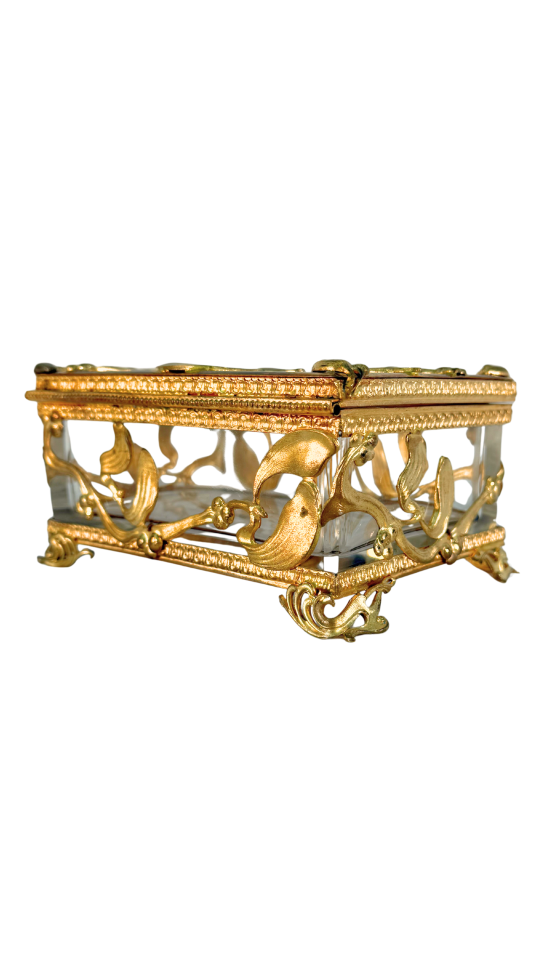Antique French Ormolu and Glass Jewelry Casket