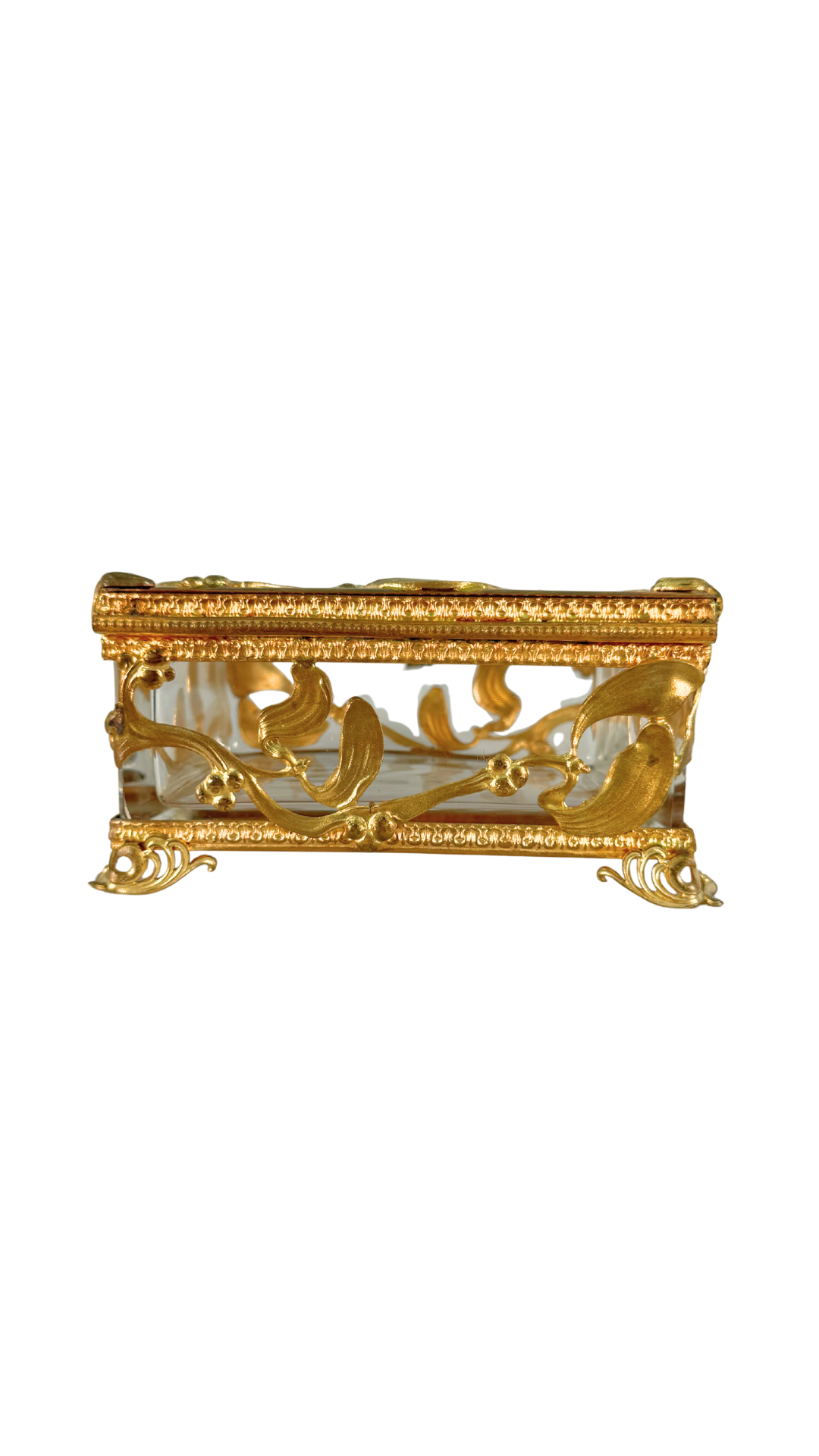 Antique French Ormolu and Glass Jewelry Casket