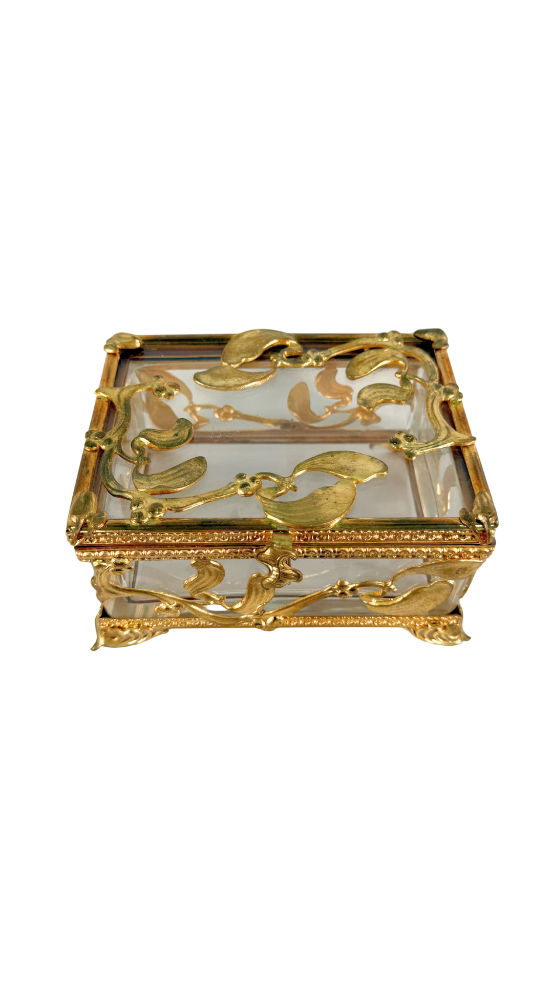 Antique French Ormolu and Glass Jewelry Casket