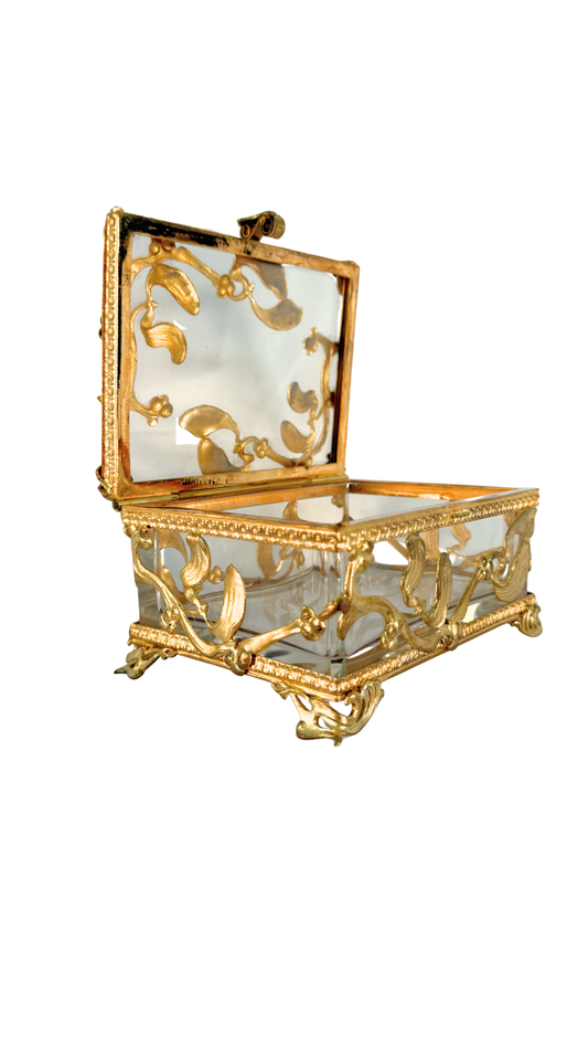 Antique French Ormolu and Glass Jewelry Casket