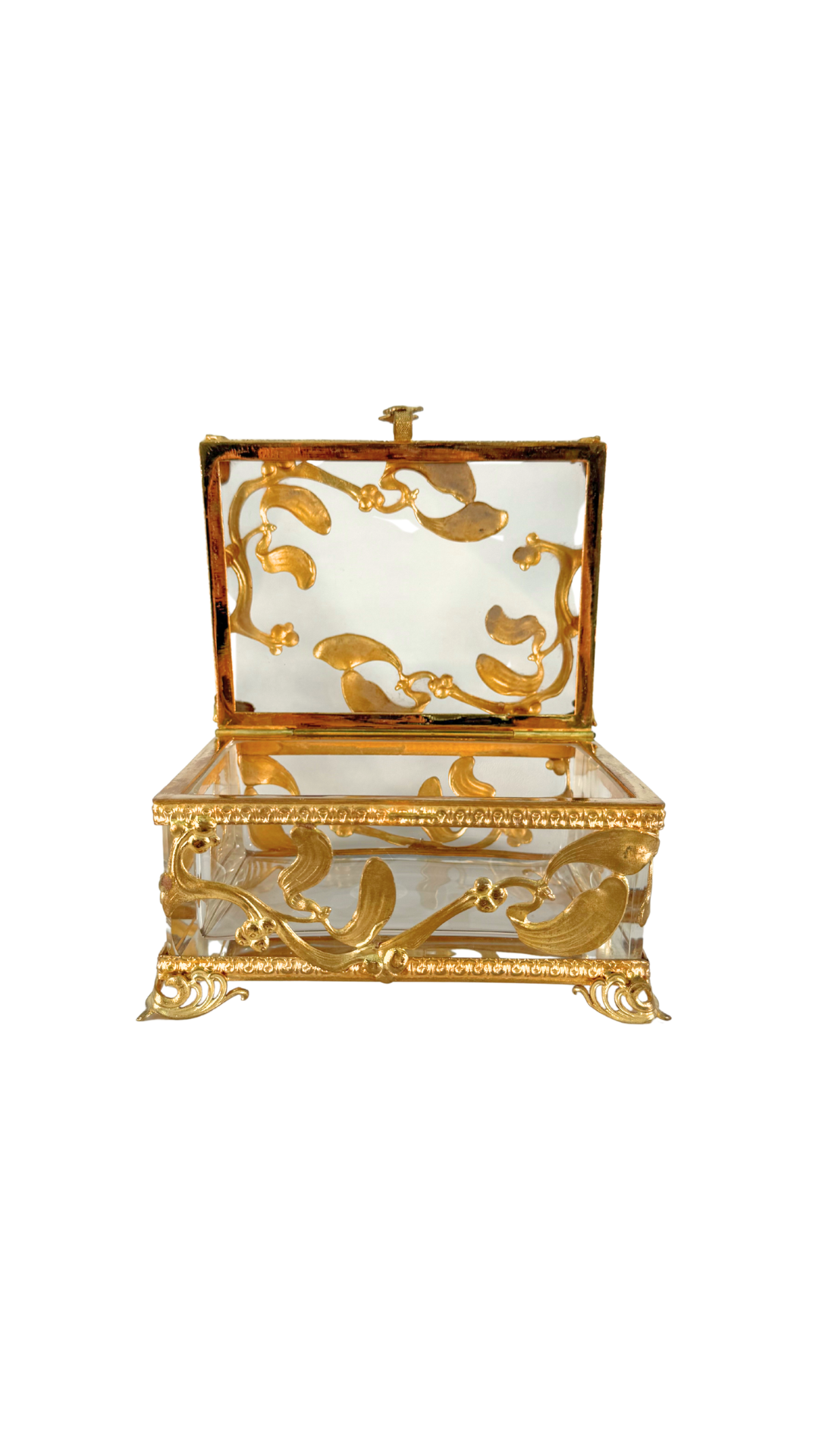 Antique French Ormolu and Glass Jewelry Casket