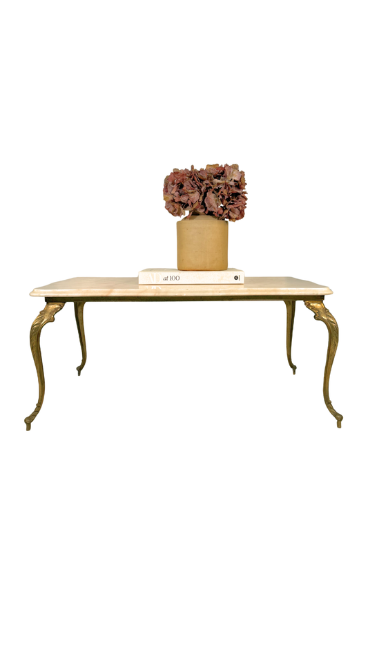 Mid-Century French Brass & Marble Coffee Table