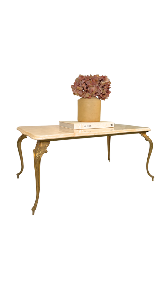 Mid-Century French Brass & Marble Coffee Table