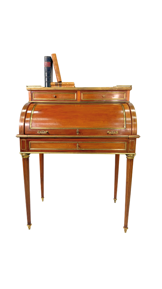 Louis XVI-Style Roll Top Desk with Marble Top