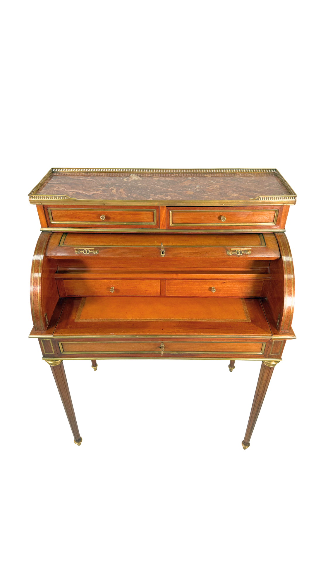 Louis XVI-Style Roll Top Desk with Marble Top