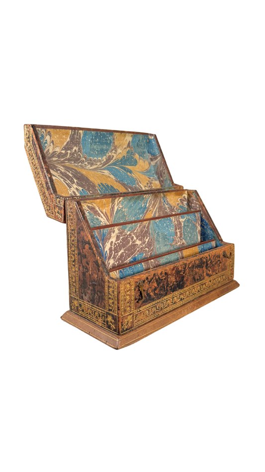 Antique Gilt-Tooled Leather Desk Organizer