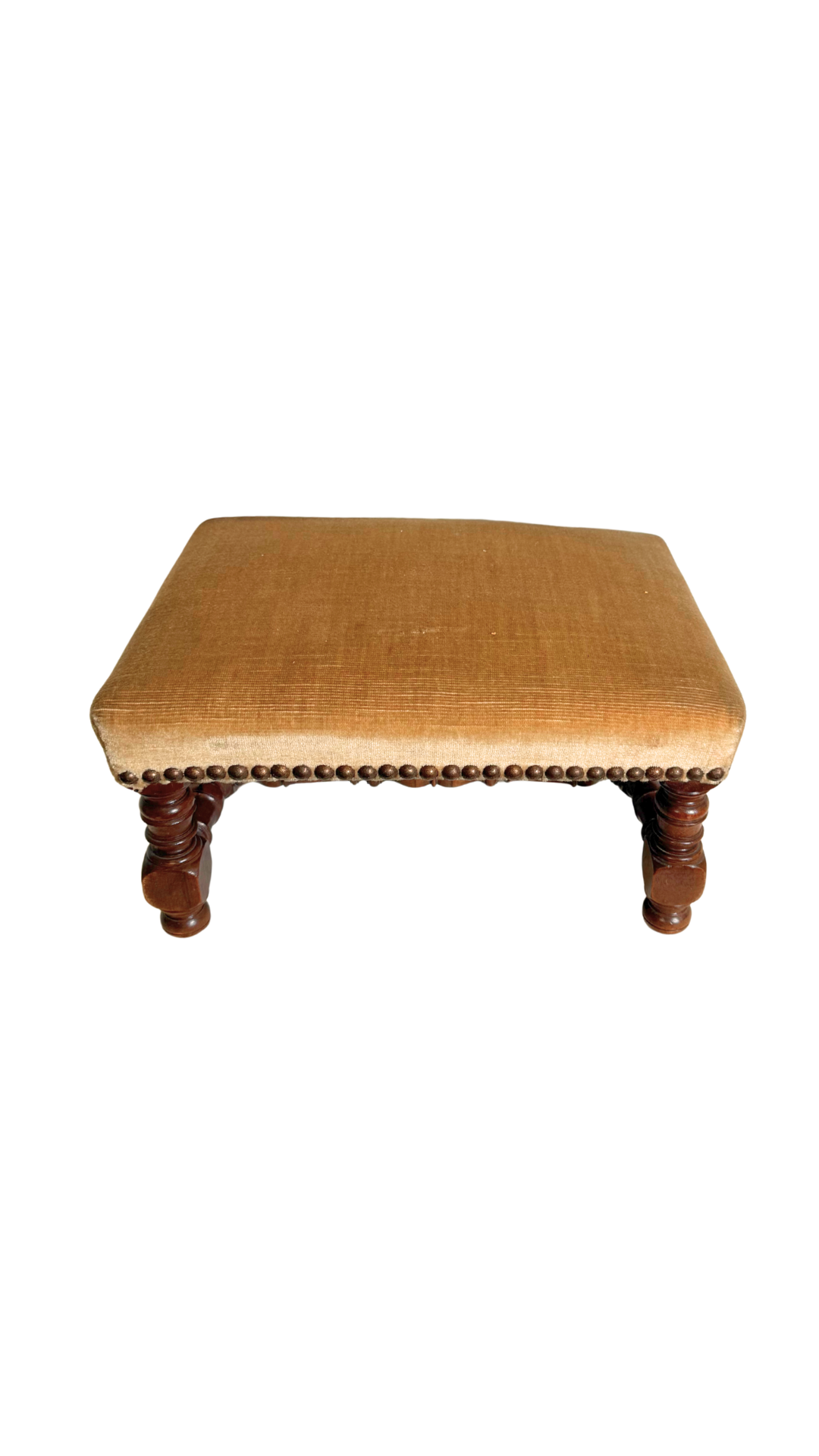 French Turned-Leg Upholstered Footstool