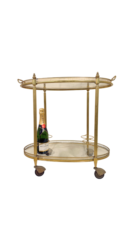 French Brass & Glass Oval Bar Cart