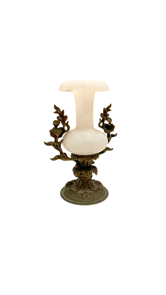 French Opaline Vase with Bronze Mounts