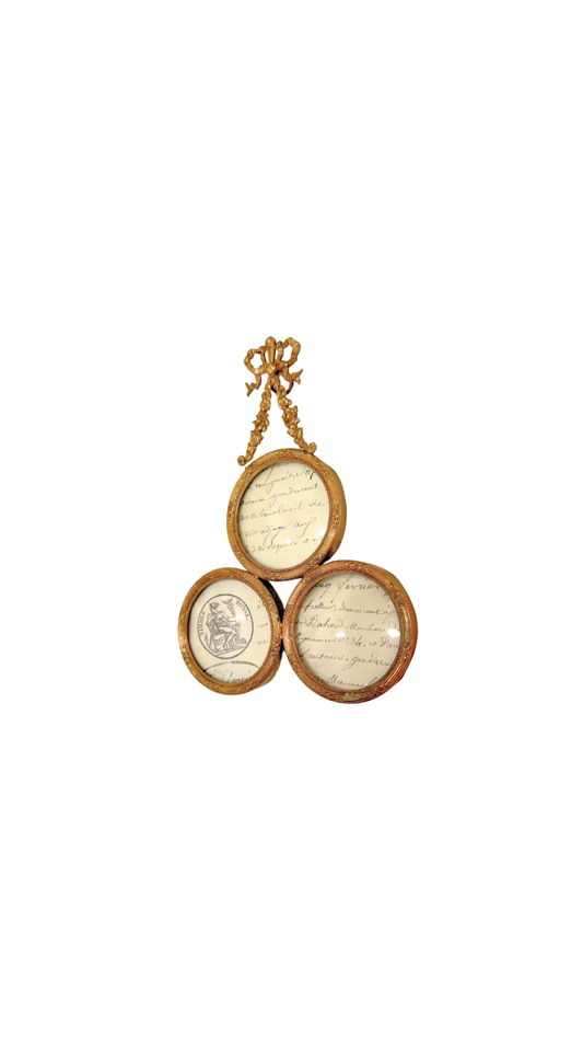 Antique French Triple Oval Frame with Garland Crest