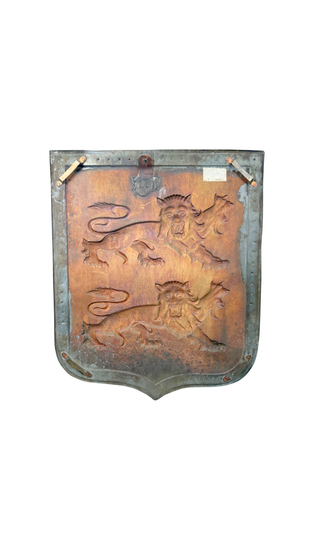 Signed French Repoussé Copper Heraldic Plaque