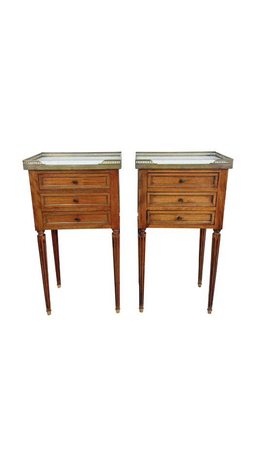 French Louis XVI Style Marble-Top Bedside Tables