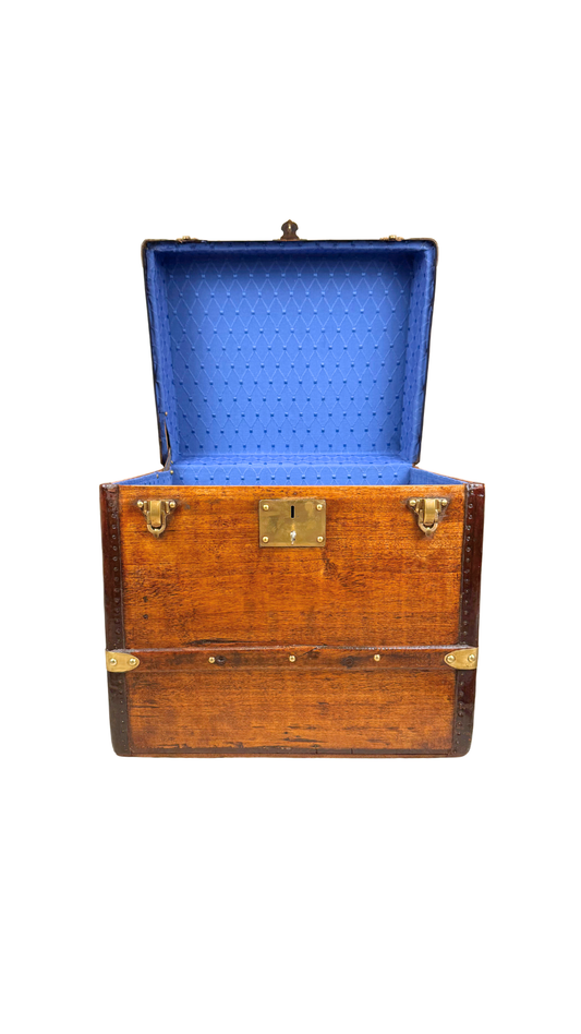 French Brass-Bound Traveling Chest with Patented Lock