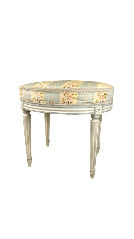 French Louis XVI Oval Silk Stool