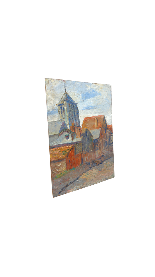 French Village Church Oil Painting