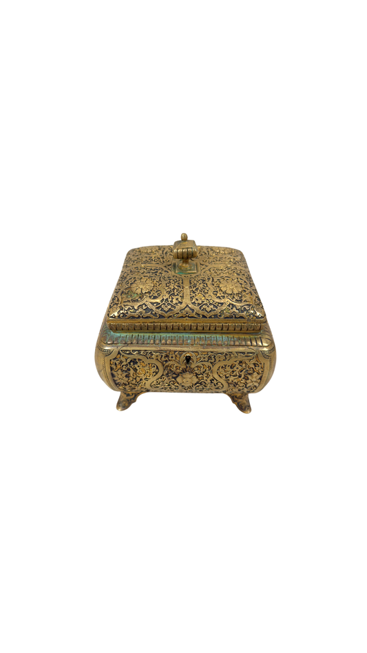 Antique French Gilt Jewelry Casket with Tufted Silk Interior