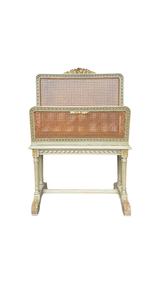 French Louis XVI Style Painted Caned Magazine Rack