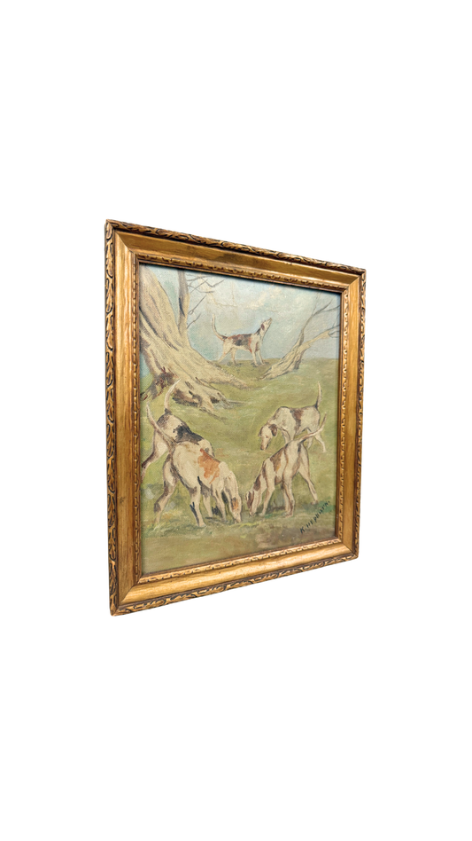 Sporting Dog Oil Painting in Gilt Frame, K. Hepburn
