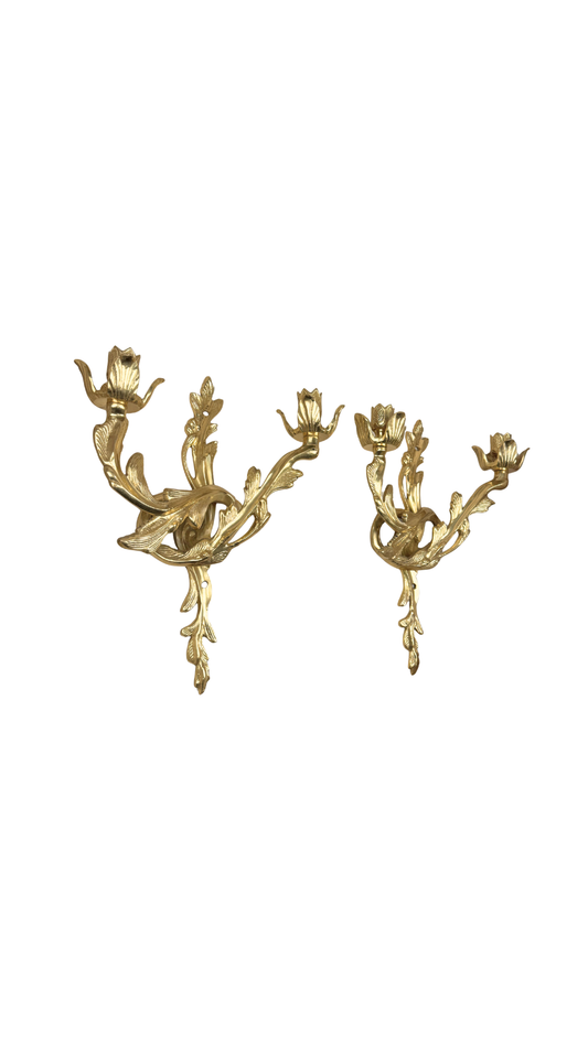 Vintage Brass Three-Arm Wall Sconces