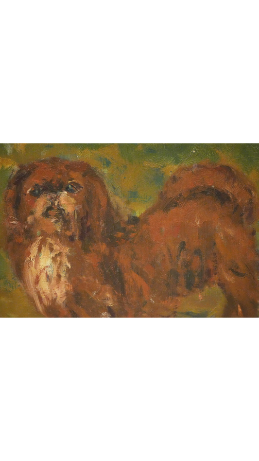 Signed French Oil Painting of Dog