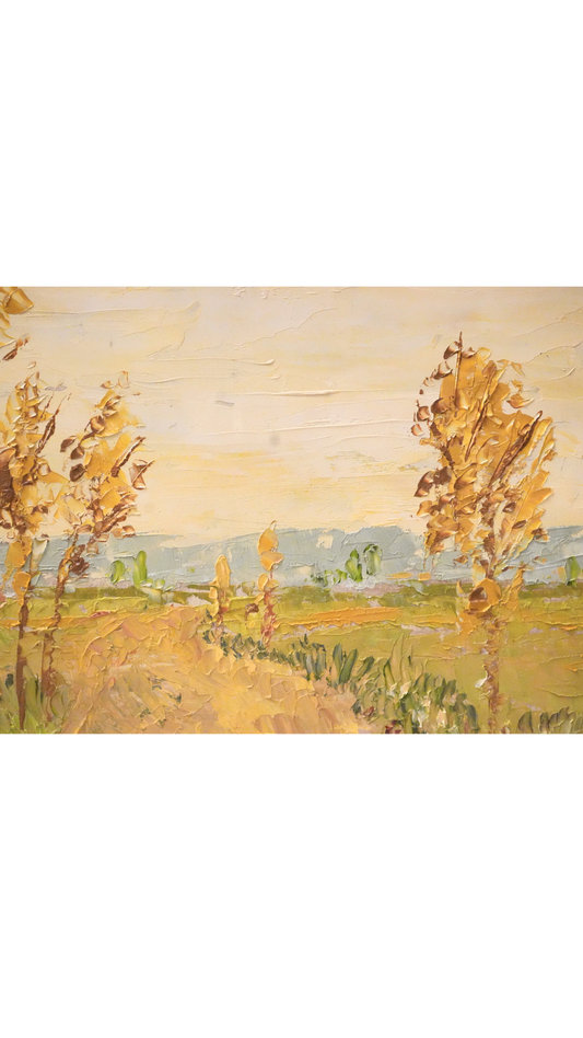 French Landscape Oil Painting with Golden Trees