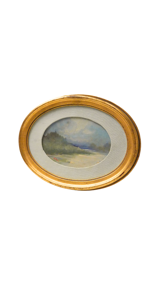 French Oval Landscape Miniature in Gilt Frame