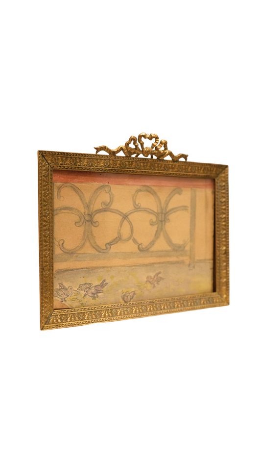 French Gilt Frame with Hand-Paired Parisian Bird Landscape