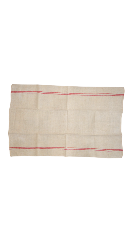 Antique French Red Stripe Linen Tea Towel
